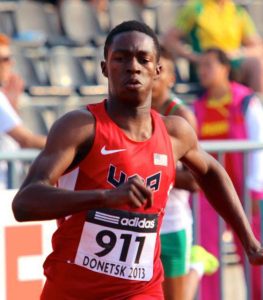 Kenny Selmon competes in the 400 meter hurdles at the Ukraine youth championships.