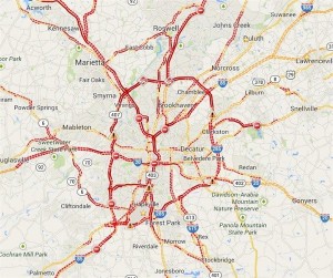 The traffic in Atlanta was so bad during the storm that most considered the highways to be more like parking lots. Photo: Apple Maps