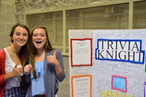 Seniors Lacey O'Sullivan and Hannah Kelly promote the popular club Trivia Knight Photo: Ryan Vihlen