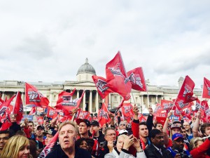 Fans in London show their support for the Falcons at the Fan Fest in Trafalgar Square Photo: Josh Blank