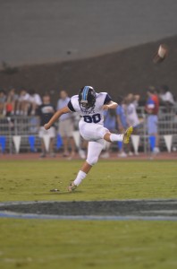 Knights' kicking ace Samuel Sloman has been a positive addition to the squad. Here, he kicks off against the Lovett Lions. Photo: Fred Assaf