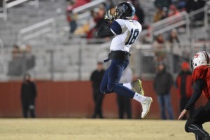 Junior wide receiver Spencer Hemmingway hauls in a pass against the Bowdon Red Devils in the first round of the GHSA State Playoffs.