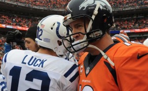 Andrew Luck and Peyton Manning faced off when the Colts played the Broncos Jan. 11 in the divisional round of the NFL playoffs.
