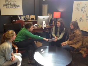 Trinity leaders meet with new service leader Ms. Liebman.