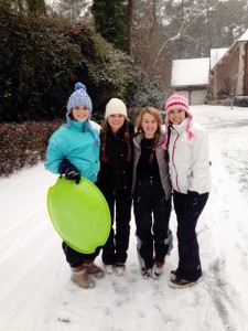 Seniors Anna Brown, Rachel Morrisroe, Ginny Reynolds, and Juliana Derosa were among the Pace students who enjoyed the snow week. Photo: Juliana Derosa