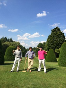 (L-R) Austin Little, Matt Tanenblatt and Matthew Seaman prepare for an intense game of croquet while in Englad last summer on the Cambridge Global Ed trip. Photo: Matt Tanenblatt