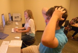 Juniors Jack Wallace and Katie Jordan have differing opinions on the new Google Drive. Photo: Conor Pelletier