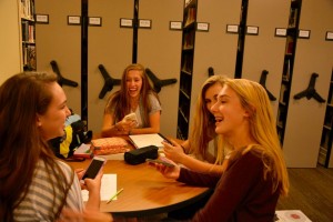 Freshmen Grace Pottorf, Emily Payne, Jill Rawls, and Blair Myers enjoy each other's company. Photo: Sarah Kitchen
