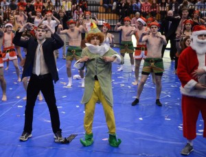Senior leads, Bailey O'Sullivan (left), Ethan Robinson (middle), and Jack Zook (right), show their dance moves in their last Spirit Week ever. Photo: Fred Assaf