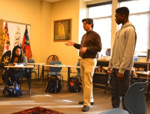 Mr. Bryan lectures his students on the correct auditioning technique for a play. Photo: Libby Sams