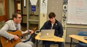 Mr. Player rehearses their new song with freshman Lane Goldman. Photo: Alexis Wilkins