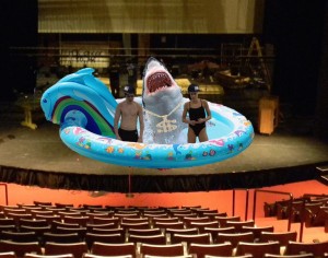 Seniors Harrison Ray and Madison Graham pose with their aquatic acquaintance as they prepare to reveal their talent for rapping. Photo: Sarah Kitchen