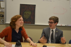 (L-R) Seniors Lizzie Dupreeand Kyle Duval enjoy participating in Knight Gallery. Photo: Anna Stone