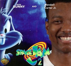 Junior Wendell Carter Jr. poses in the first official poster for "Space Jam 2" with Bugs Bunny. Photo: Michael Simon and Joe Loughran
