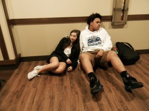 It's common for students to skip class and sleep i the hallways, especially freshmen Abby Meyerowitz and Cameron Hamilton. Photo: Amy Butler