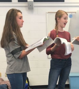 Sophomores Grace Pottorf and Abby Ray immerse into their struggling actress characters. Photo: Margaret Bethel