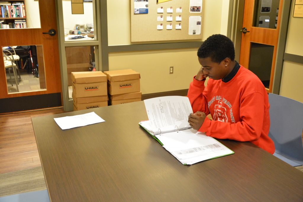 Freshman Mbiti Williams studies English during one of his frees. Photo: Landon Goldstein