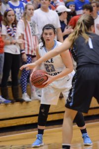 During Spirit Week 2016, sophomore Joelle Zelony anticipates the Lovett defenders in a close game in the Inman Center. Photo: Fred Assaf